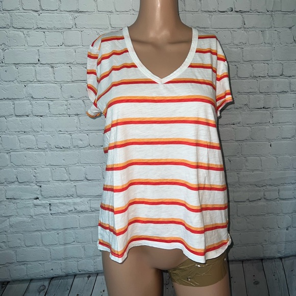 LOFT Tops - Loft Vintage soft white, orange & pink striped shirt size M